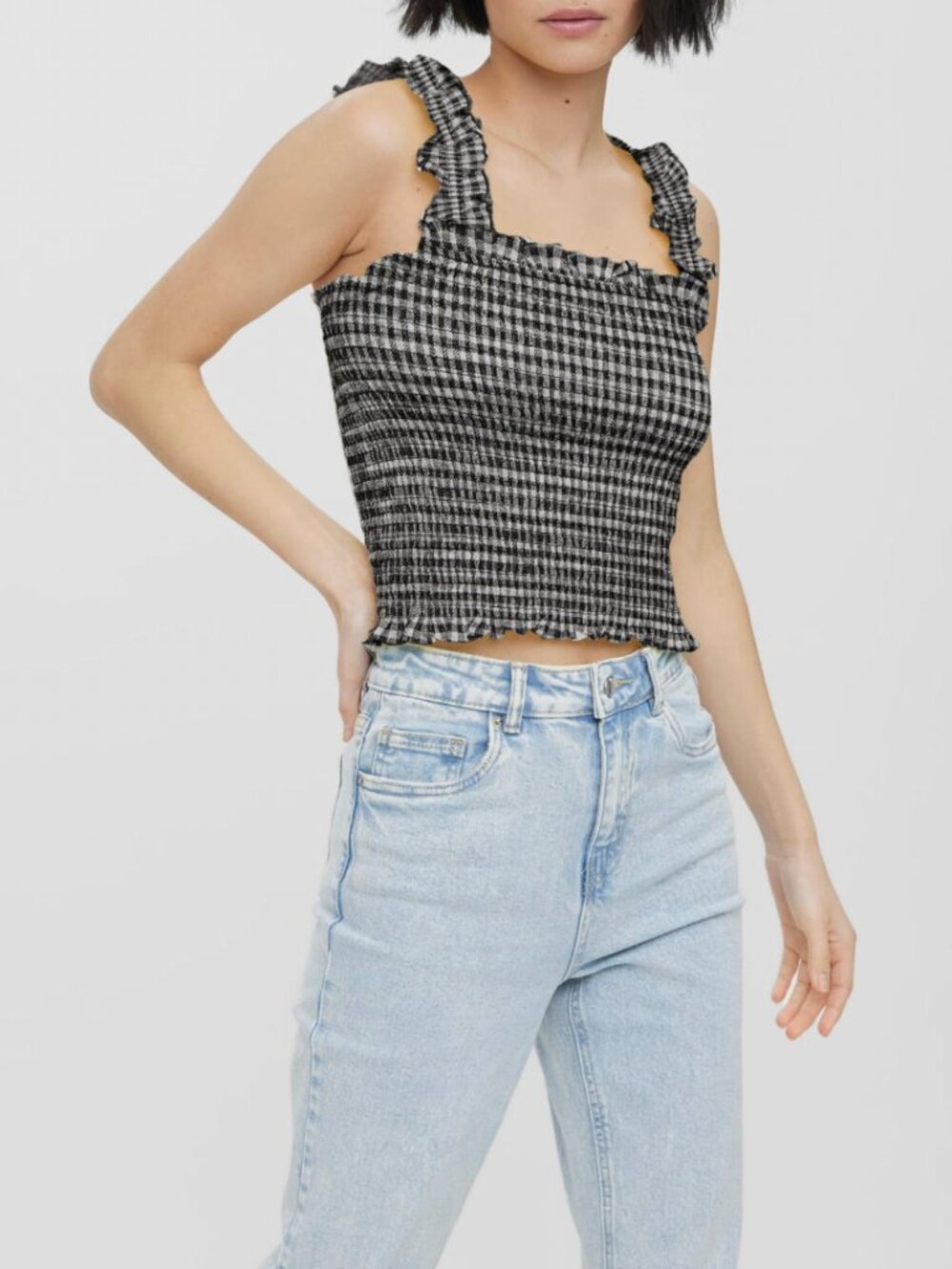 Vero Moda Black & White Gingham Top Size XS